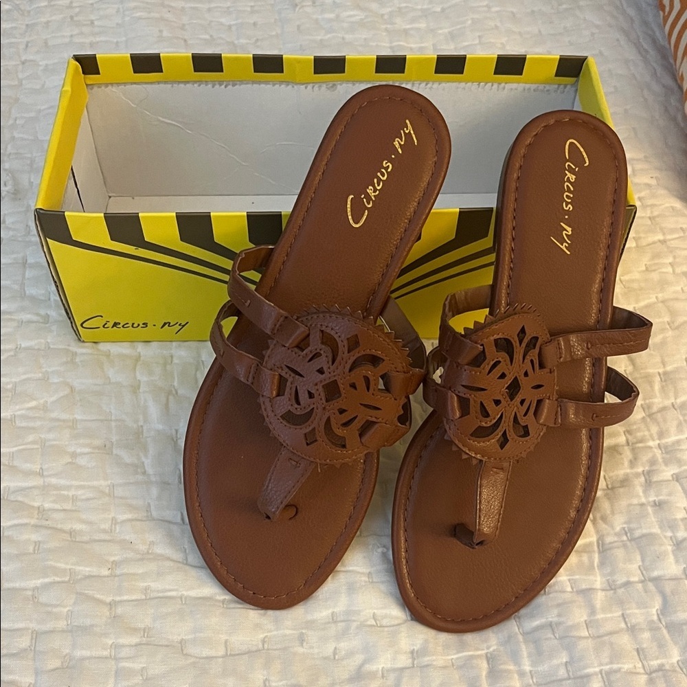 New! Never worn. Circus NY Brown Leather Sandals with Cutout Design